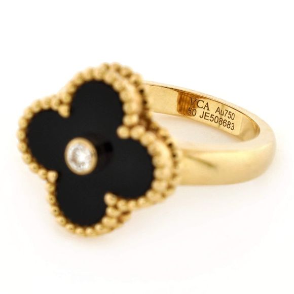 Van Cleef & Arpels Vintage Alhambra Ring 18K Yellow Gold with Onyx and Diamond - - Picture 3 of 3